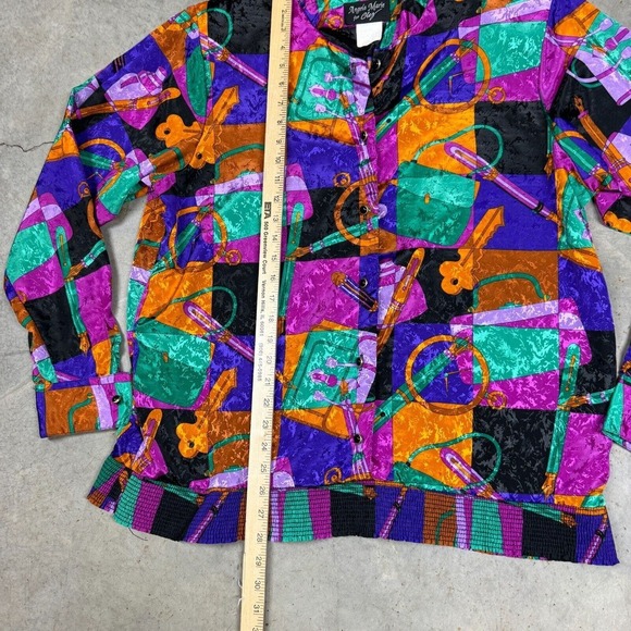 Vintage 80s Top Blouse Angela Marie For Chez Sz 14 Glam Pop Relaxed Button Up - Picture 6 of 7